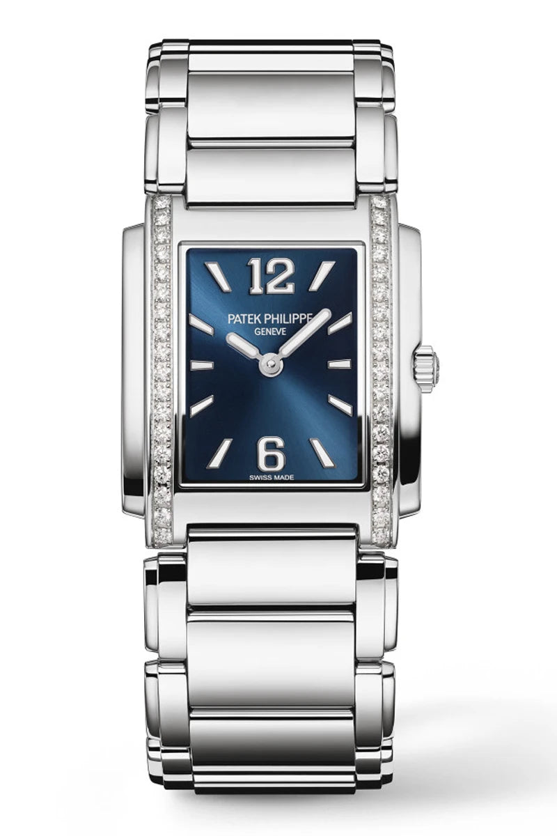 Patek Philippe Twenty~4 4910/1200A-001 – Ladies’ Quartz Blue Dial with Diamond Bezel-DUBAILUXURYWATCH