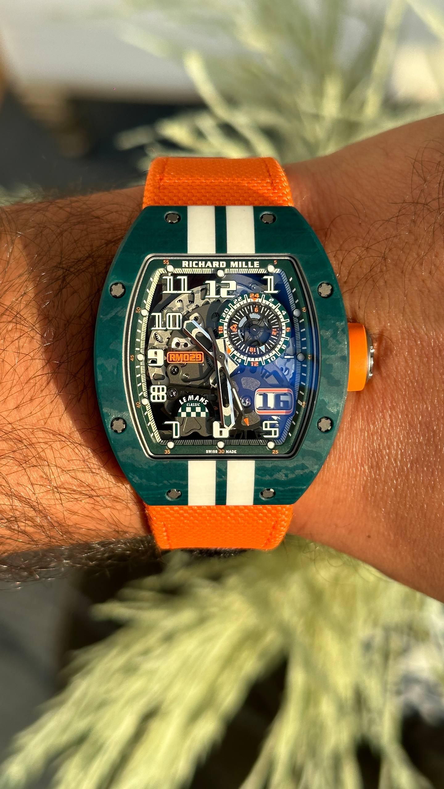 Buy Richard Mille RM 029 Le Mans Limited Edition (150 pieces). Automatic skeleton watch inspired by endurance racing. Rare luxury timepiece available in Dubai.