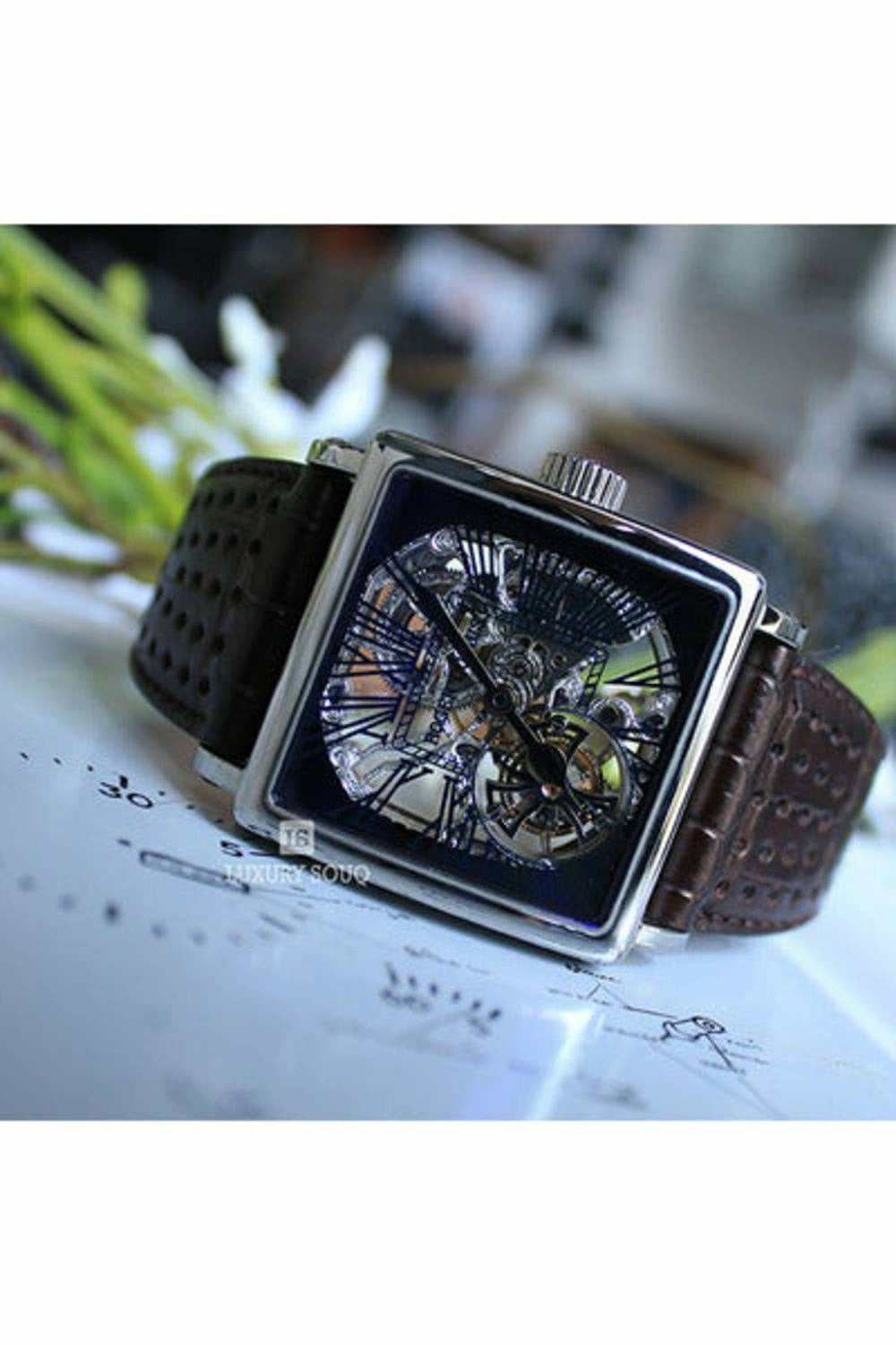 roger dubuis golden square skeleton tourbillon white gold on black leather strap with skeleton dial-DUBAILUXURYWATCH