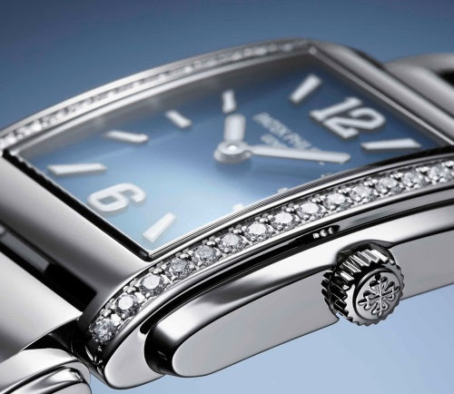 Patek Philippe Twenty~4 4910/1200A-001 – Ladies’ Quartz Blue Dial with Diamond Bezel-DUBAILUXURYWATCH