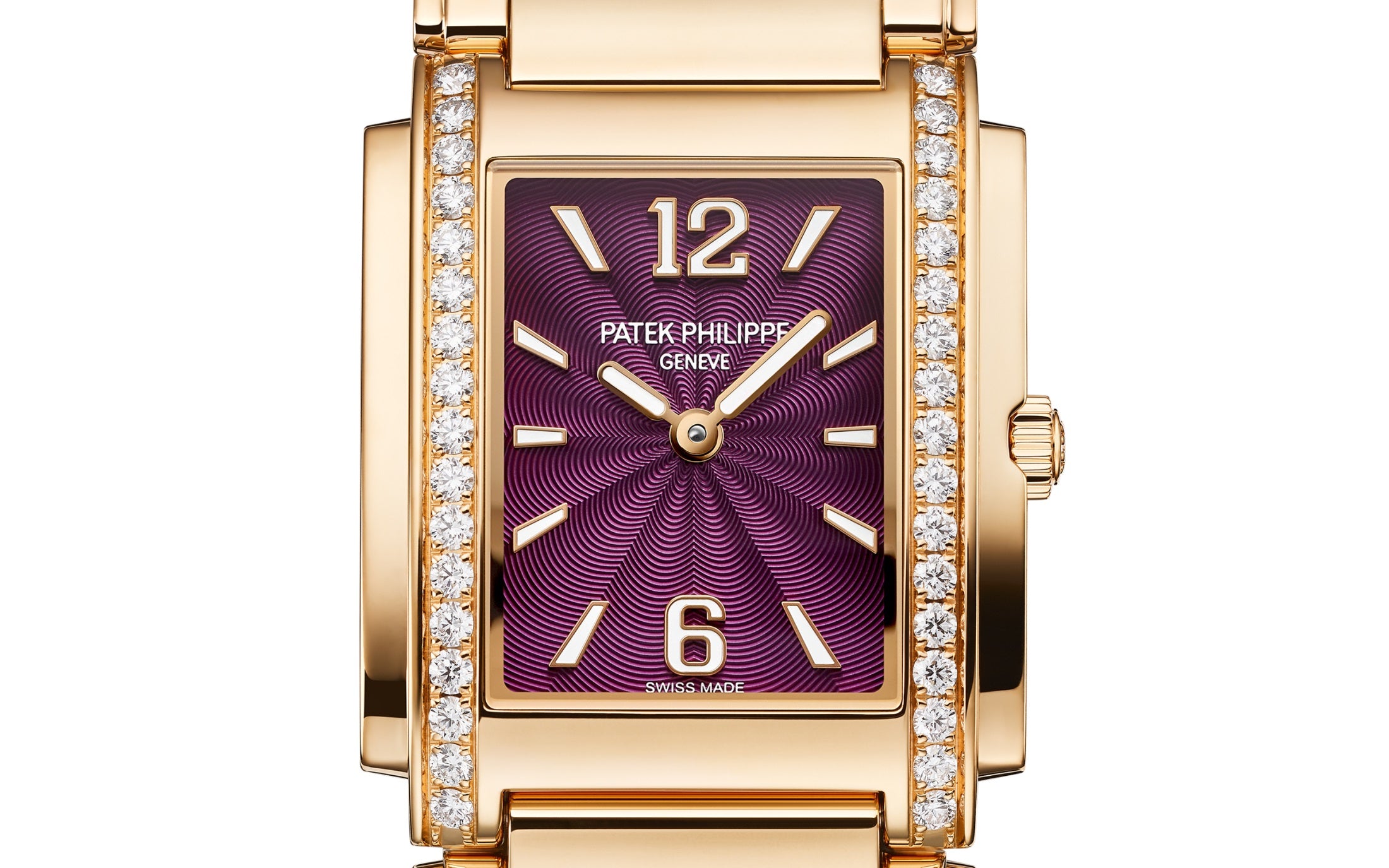 Patek Philippe Twenty~4 4910/1201R-010 – Ladies’ Quartz Rose Gold Watch with Purple Dial & Diamond Bezel-DUBAILUXURYWATCH