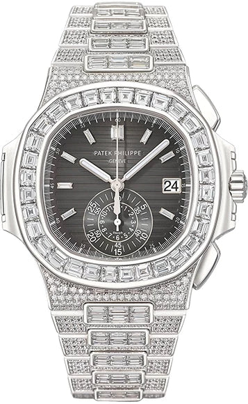 Patek Philippe Nautilus 5980/1400G-010 Diamond Black Dial Watch-DUBAILUXURYWATCH