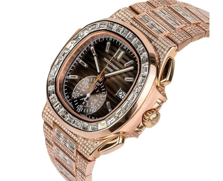 patek philippe nautilus chronograph date diamond set rose gold men's watch ref. 5980/1400r-011-DUBAILUXURYWATCH