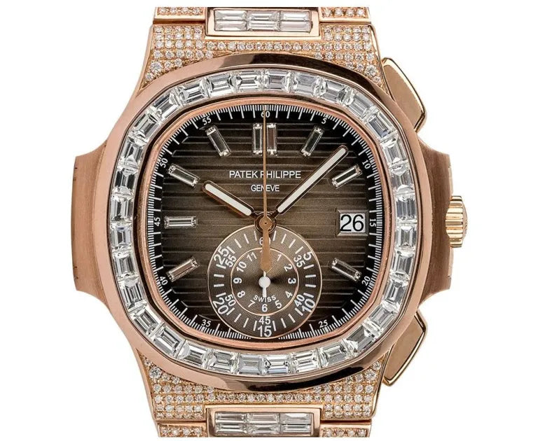 patek philippe nautilus chronograph date diamond set rose gold men's watch ref. 5980/1400r-011-DUBAILUXURYWATCH