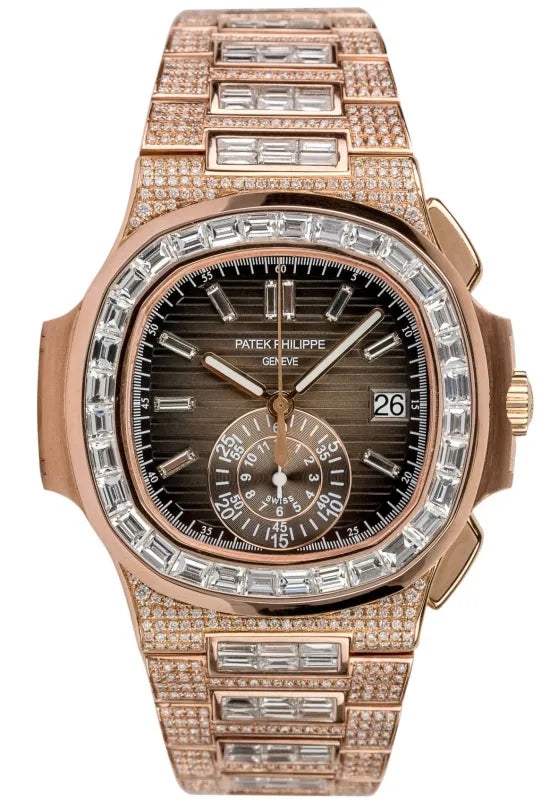 patek philippe nautilus chronograph date diamond set rose gold men's watch ref. 5980/1400r-011-DUBAILUXURYWATCH