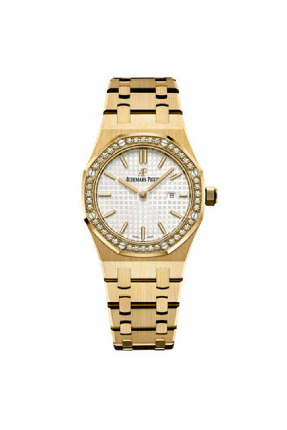 audemars piguet royal oak 18kt yellow gold 33mm silver-toned dial ladies watch-DUBAILUXURYWATCH