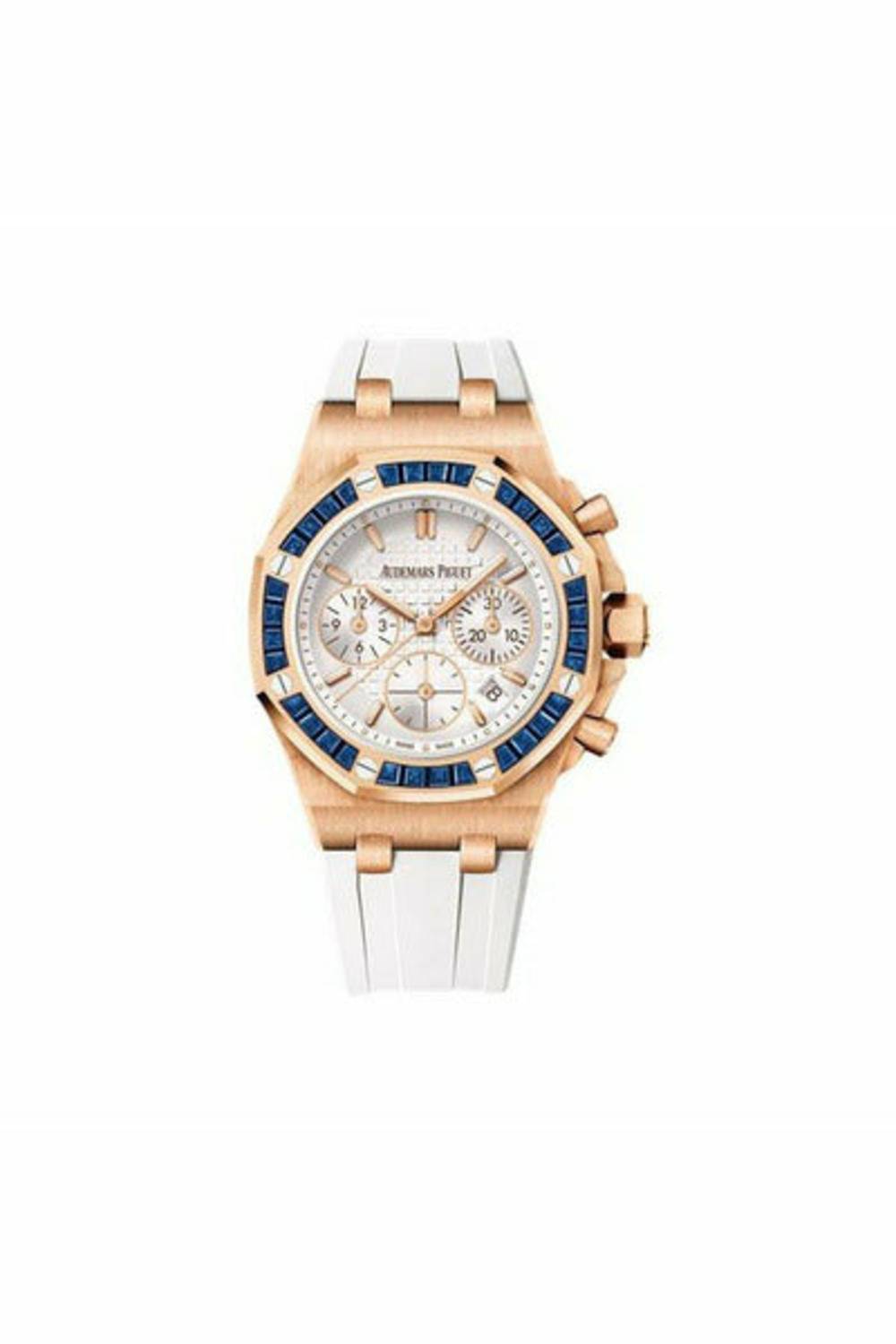 audemars piguet royal oak offshore chronograph limited edition 37mm 18kt rose gold and sapphires ladies watch-DUBAILUXURYWATCH