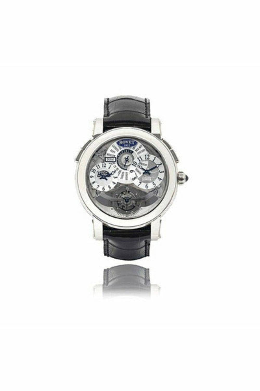 bovet dimier 18k white gold semi-skeletonised dual time and tourbillon wristwatch ref. d501-DUBAILUXURYWATCH