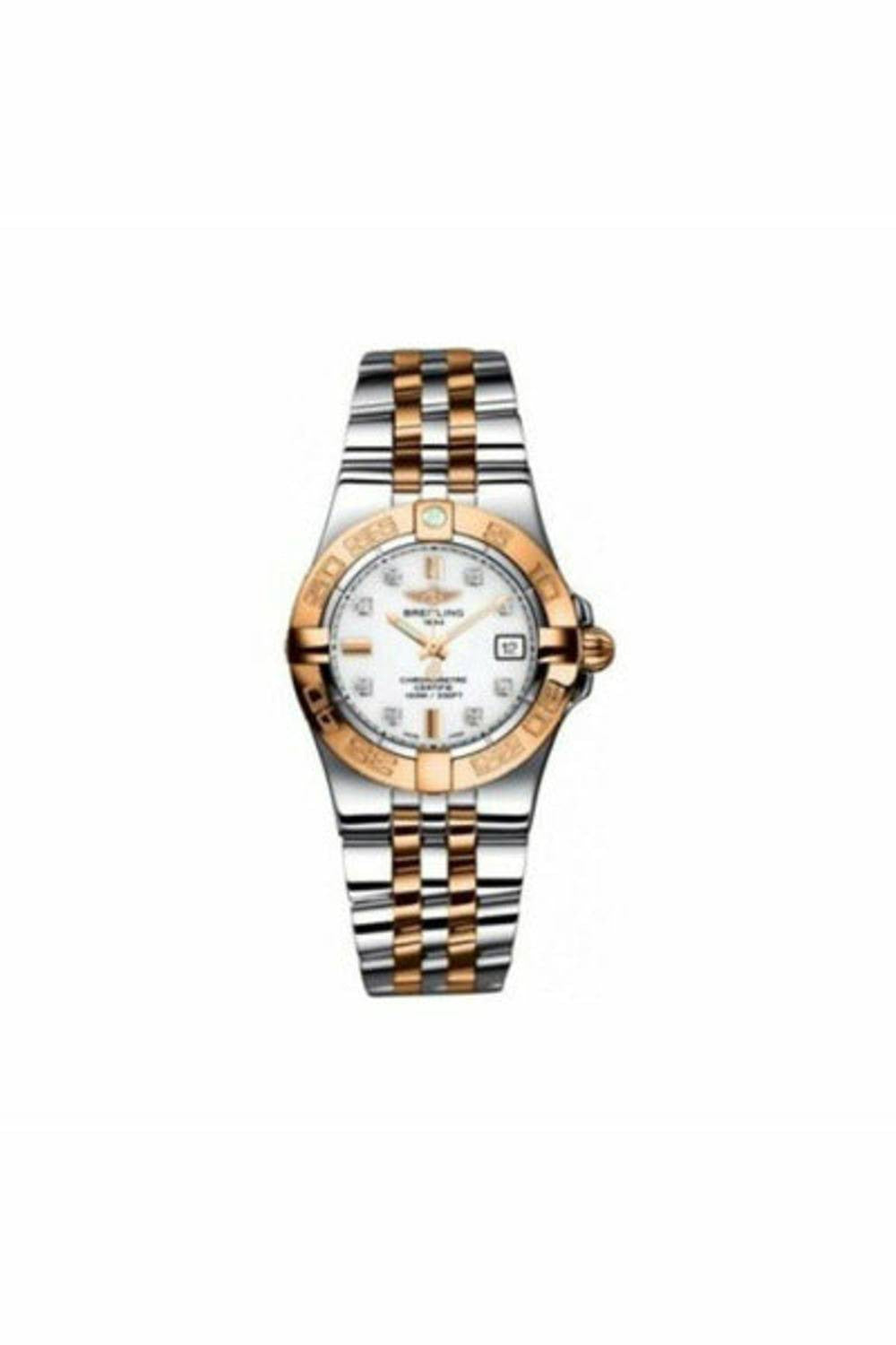 breitling galactic stainless steel & 18kt rose gold 30mm ladies watch-DUBAILUXURYWATCH