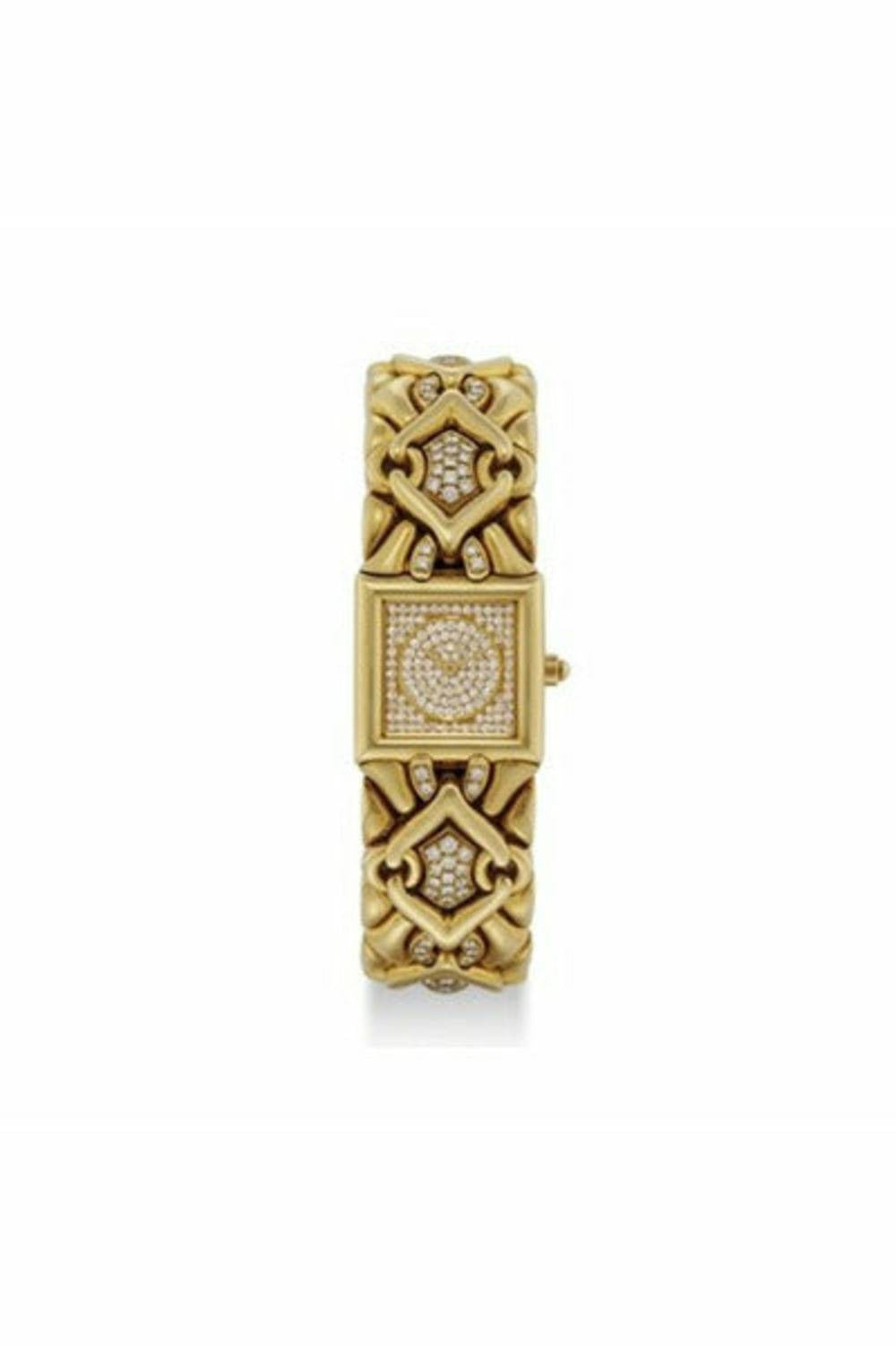 bvlgari 18k gold and diamond-set heavy square bracelet watch-DUBAILUXURYWATCH