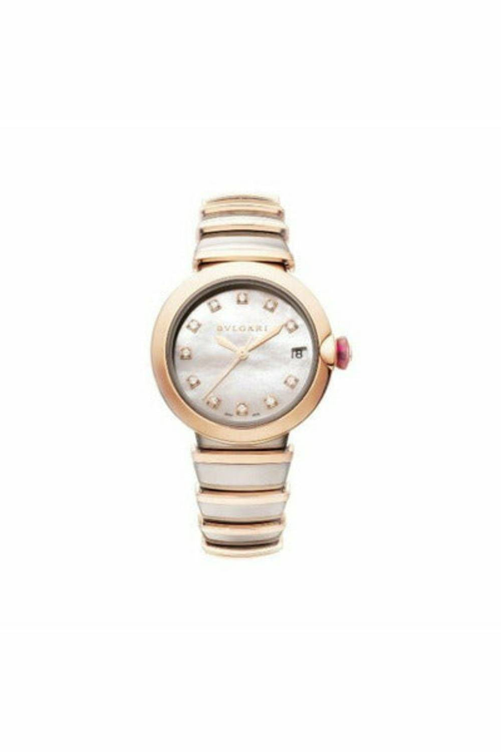 bvlgari lvcea 33mm stainless steel & 18kt rose gold ladies watch ref. lu33wspgspgd/11 102198-DUBAILUXURYWATCH