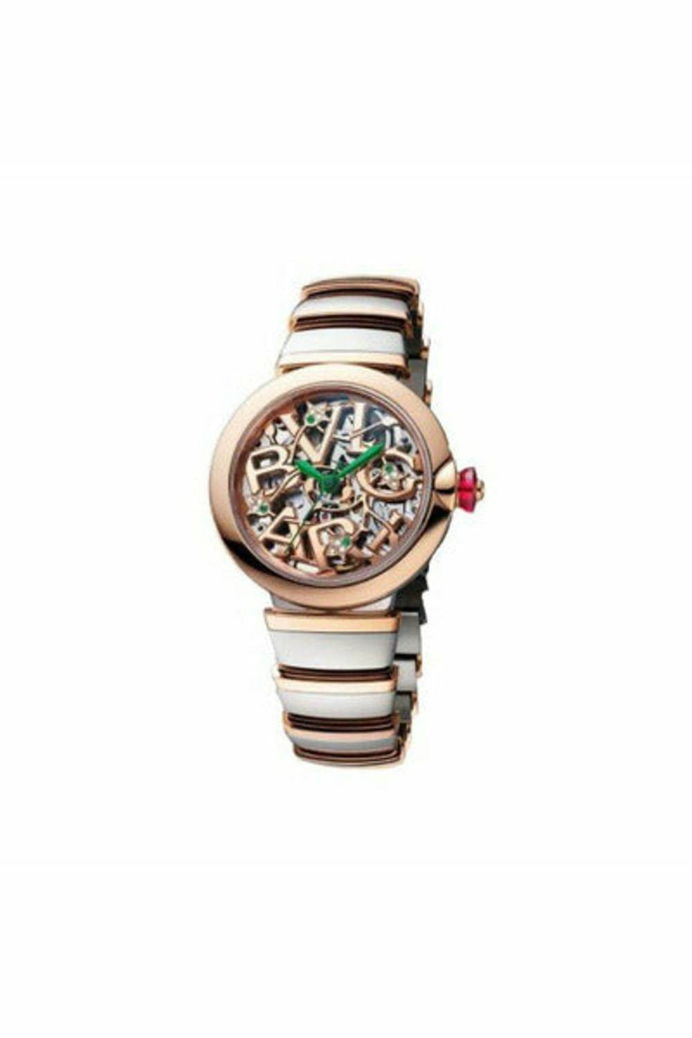 bvlgari lvcea skeleton 33mm stainless steel/18kt rose gold ladies watch-DUBAILUXURYWATCH