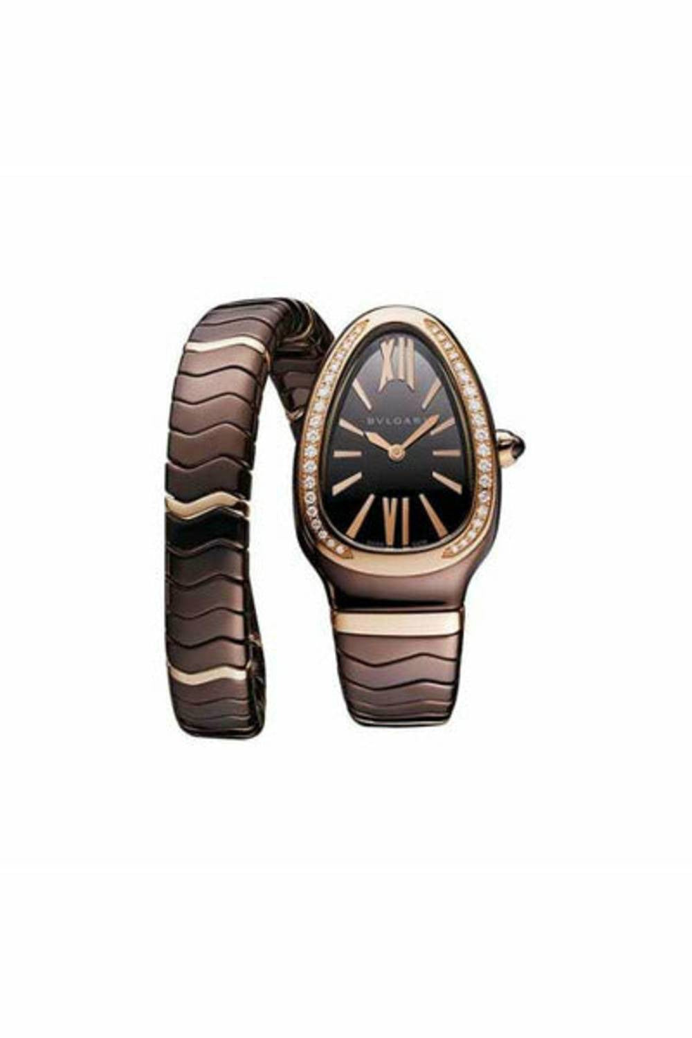 bvlgari serpenti 35mm treated ceramic & 18k rose gold ladies watch-DUBAILUXURYWATCH