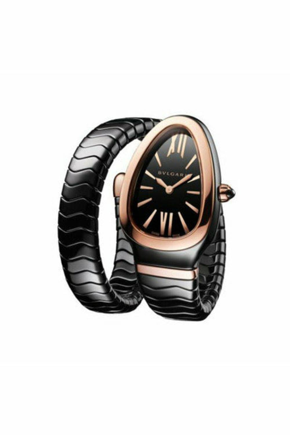 bvlgari serpenti spiga ceramic rose gold bezel black dial 35mm ladies watch ref. 102735-DUBAILUXURYWATCH