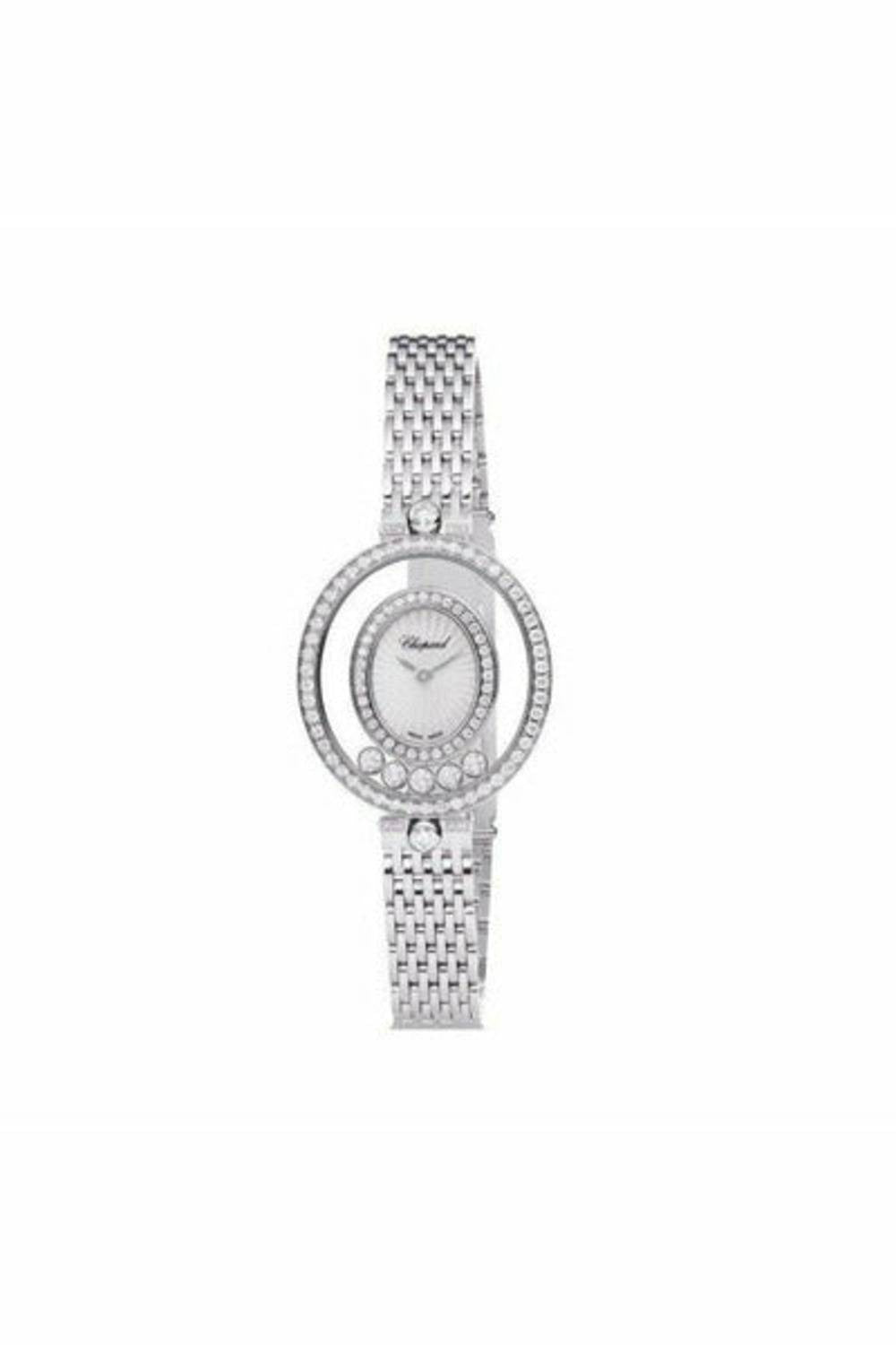 chopard happy diamond 18kt white gold oval shape ladies watch-DUBAILUXURYWATCH