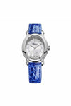 chopard happy sport oval watch 33.60 x 30.75mm steel case silver dial blue strap ref. 278602-3001-DUBAILUXURYWATCH