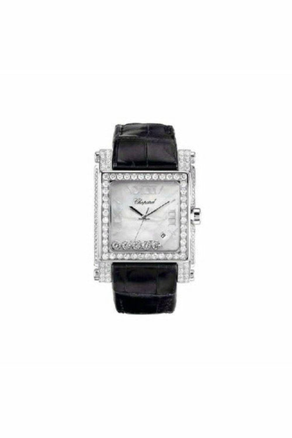 chopard happy sport square with diamond bezel & case xl white gold on strap with mop dial-DUBAILUXURYWATCH