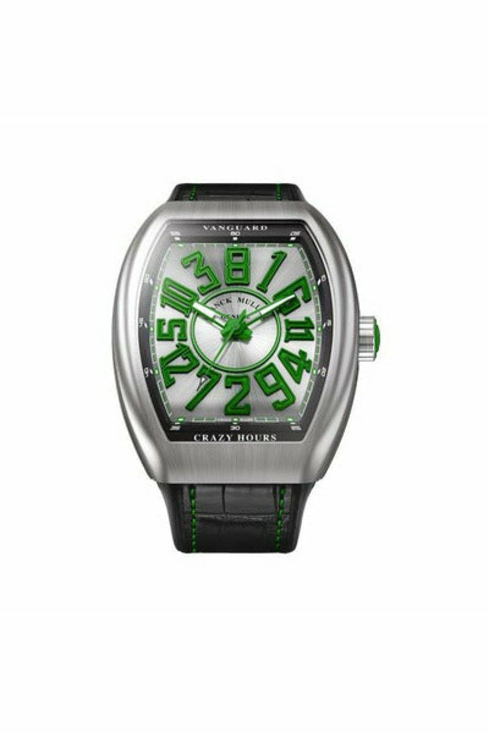 franck muller vanguard crazy hours green dial 44mm grey brushed titanium men's watch v 45 ch br (gr)-DUBAILUXURYWATCH