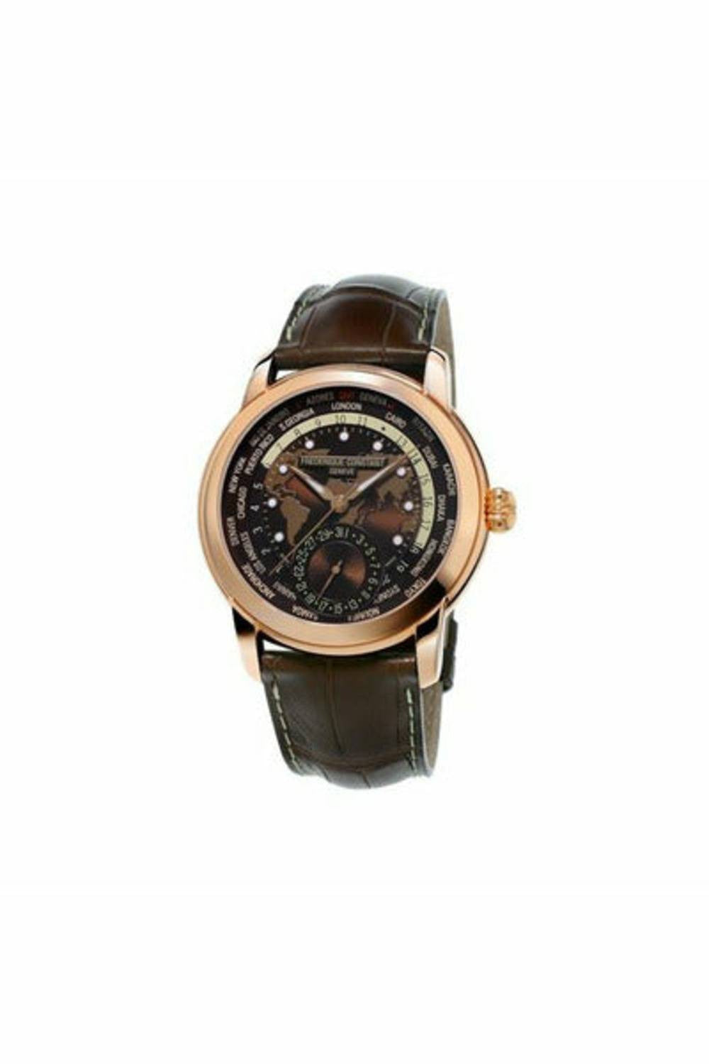 frederique constant worldtimer 42mm stainless steel 18k rose gold plated men's watch fc-718brwm4h4-DUBAILUXURYWATCH