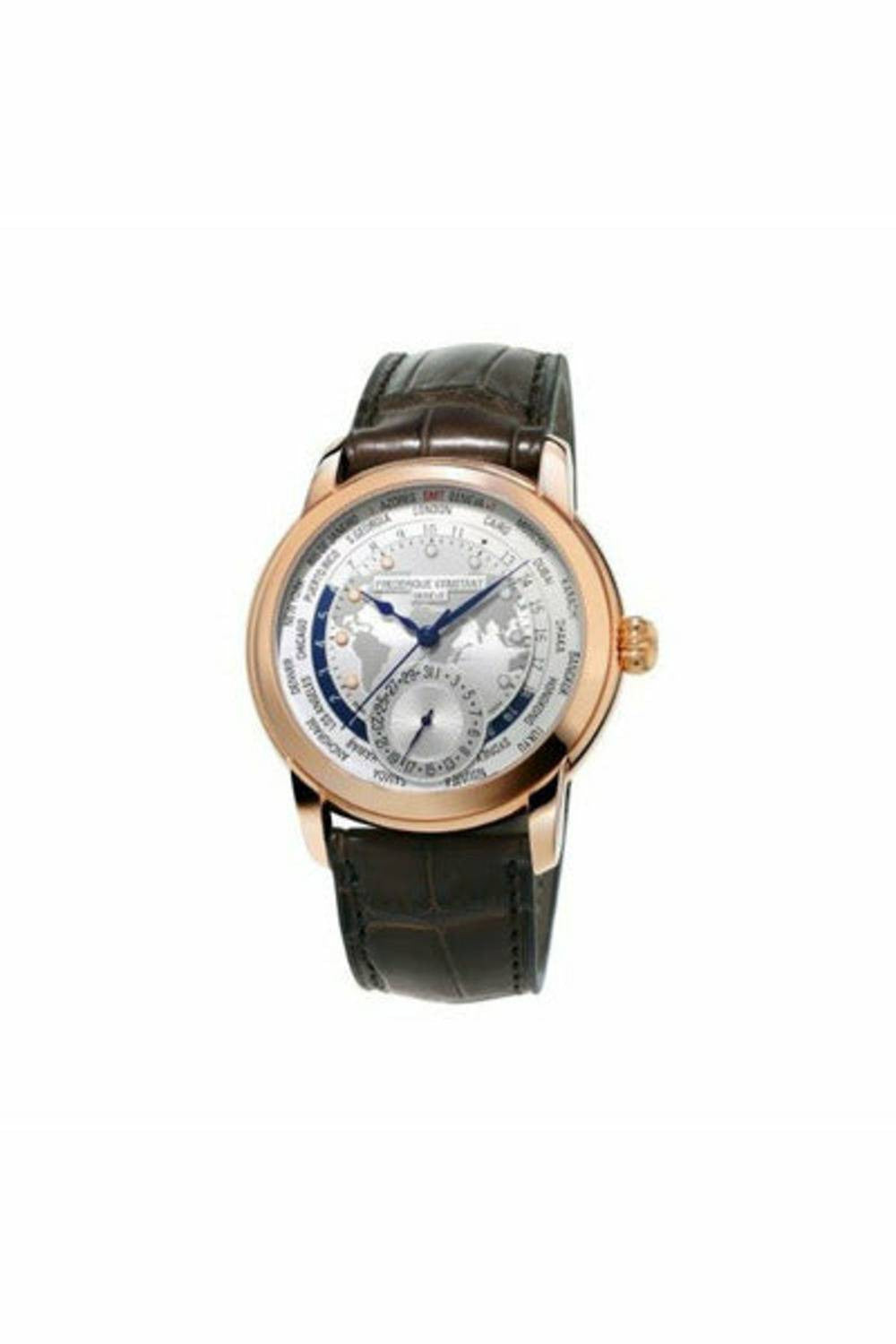 frederique constant worldtimer 42mm stainless steel 18k rose gold plated men's watch fc-718wm4h4-DUBAILUXURYWATCH