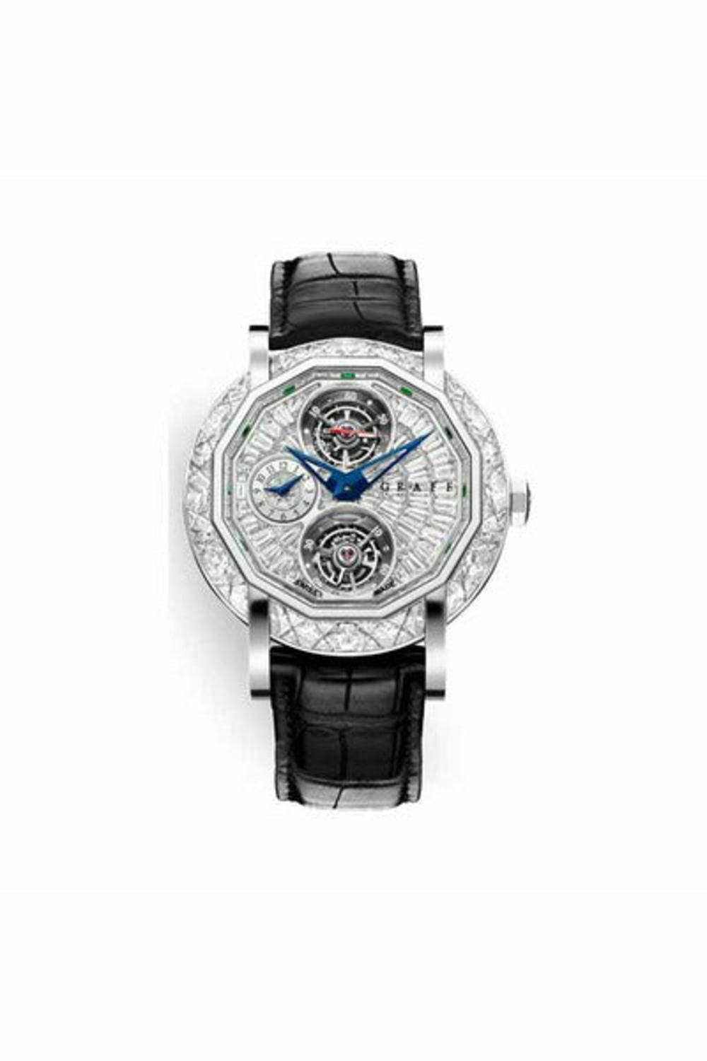 graff double tourbillon gmt 47mm fully set diamond 18k white gold men's watch-DUBAILUXURYWATCH