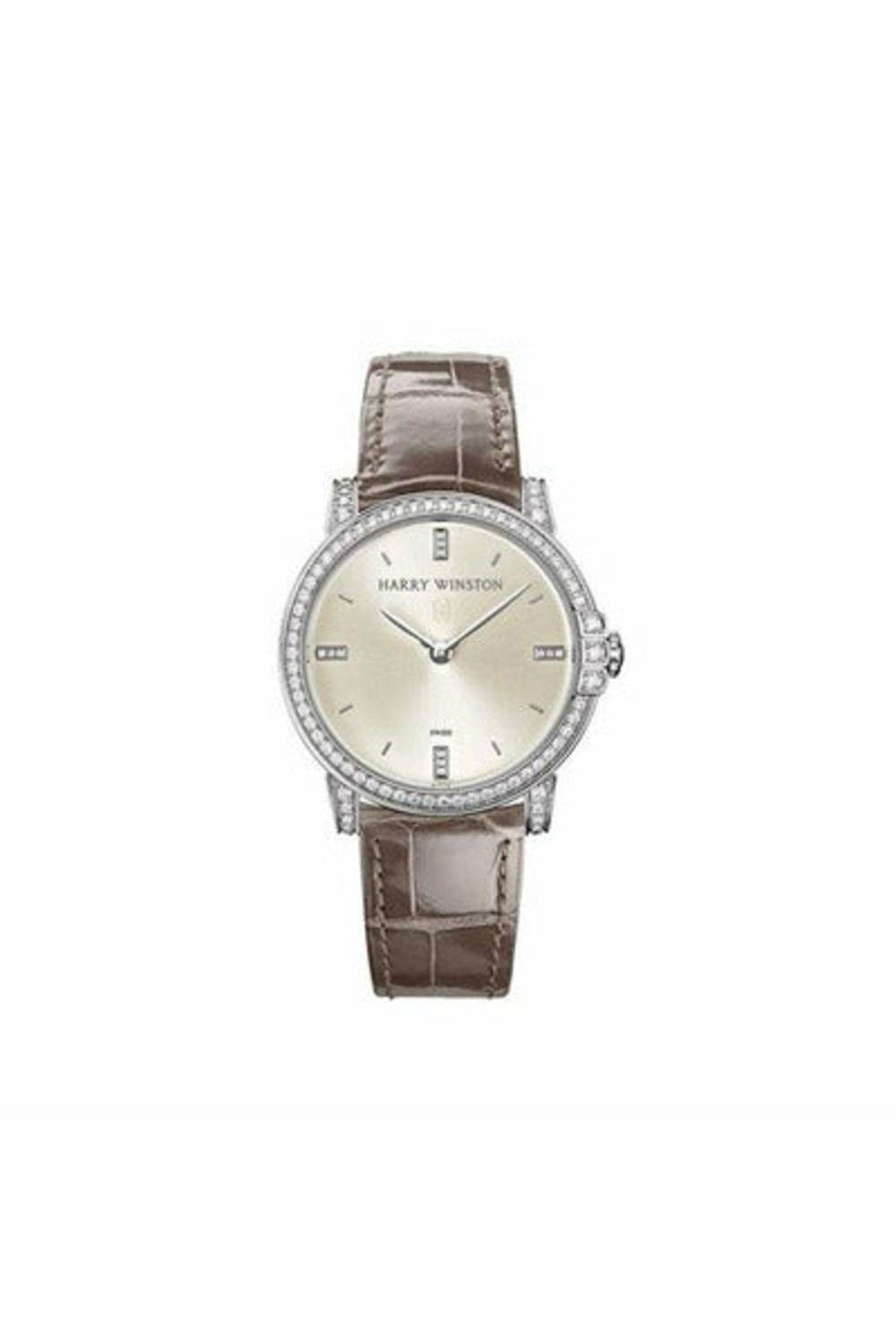 harry winston midnight 18kt white gold diamond satin 32mm ladies watch-DUBAILUXURYWATCH