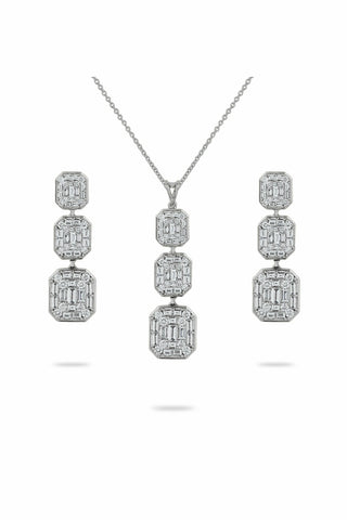 illusion triple tier pendant with earrings-DUBAILUXURYWATCH