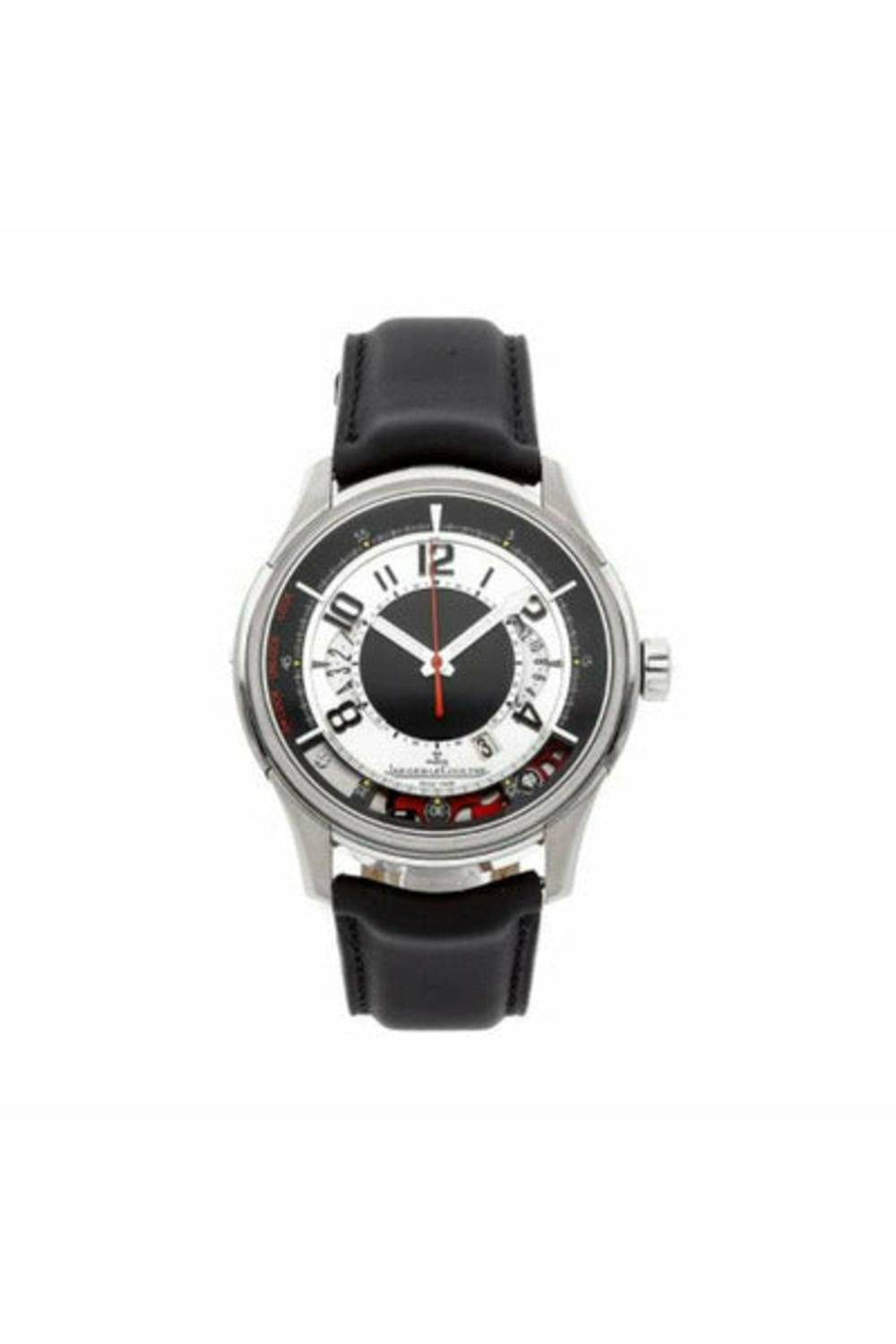 jaeger lecoultre amvox2 black and silver dial stainless steel black leather automatic men's watch-DUBAILUXURYWATCH