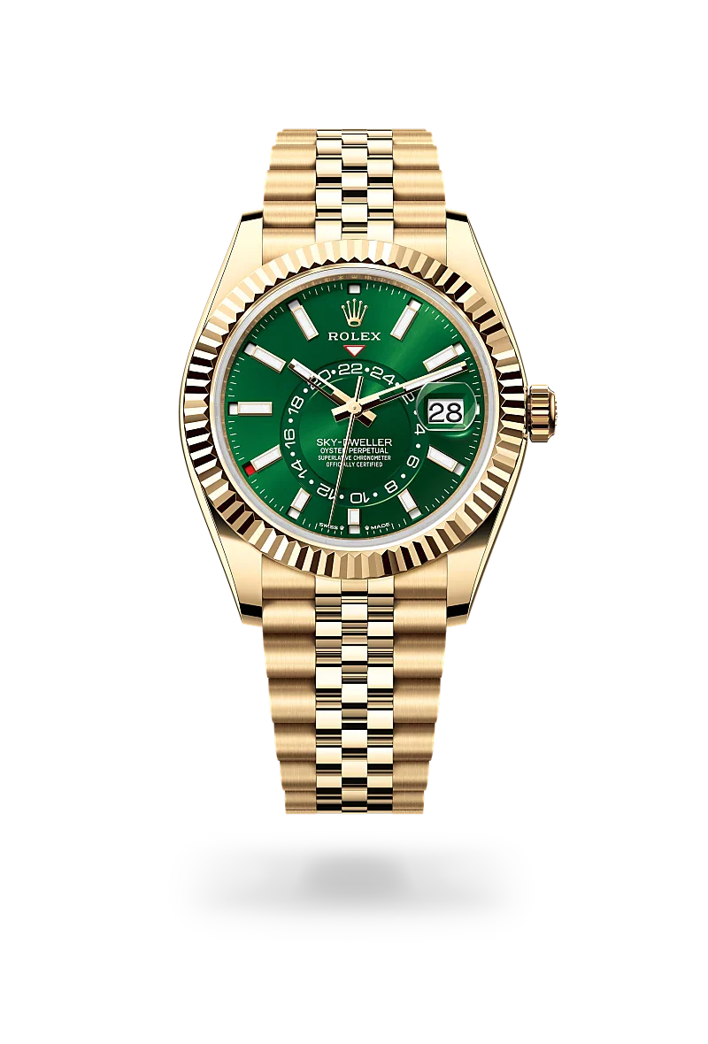 Rolex Sky-Dweller 42mm Yellow Gold Green Dial Jubilee  Ref. 336938-0008