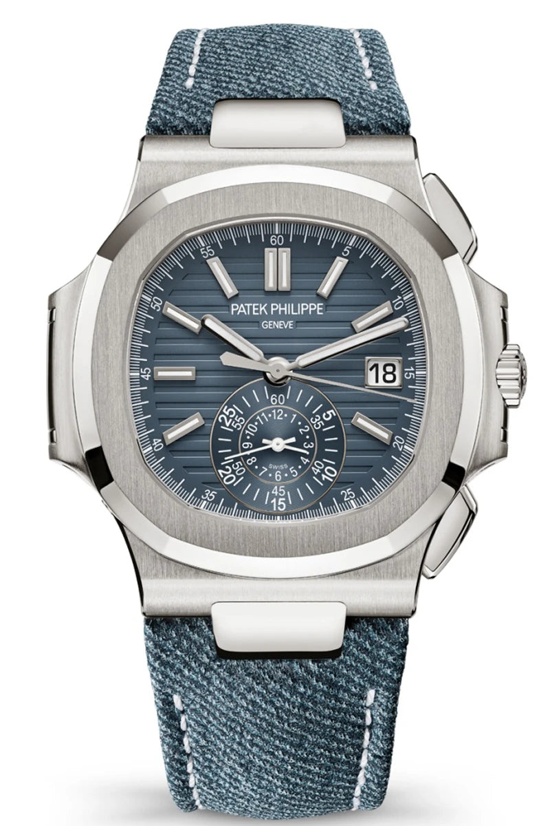 Patek Philippe Nautilus 5980/60G-001 – White Gold, Flyback Chronograph, Blue-Gray Dial-DUBAILUXURYWATCH