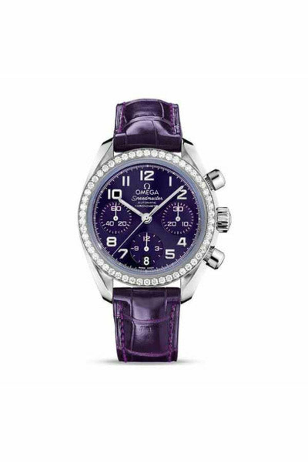 omega speedmaster chronograph 38mm stainless steel purple dial ladies watch-DUBAILUXURYWATCH