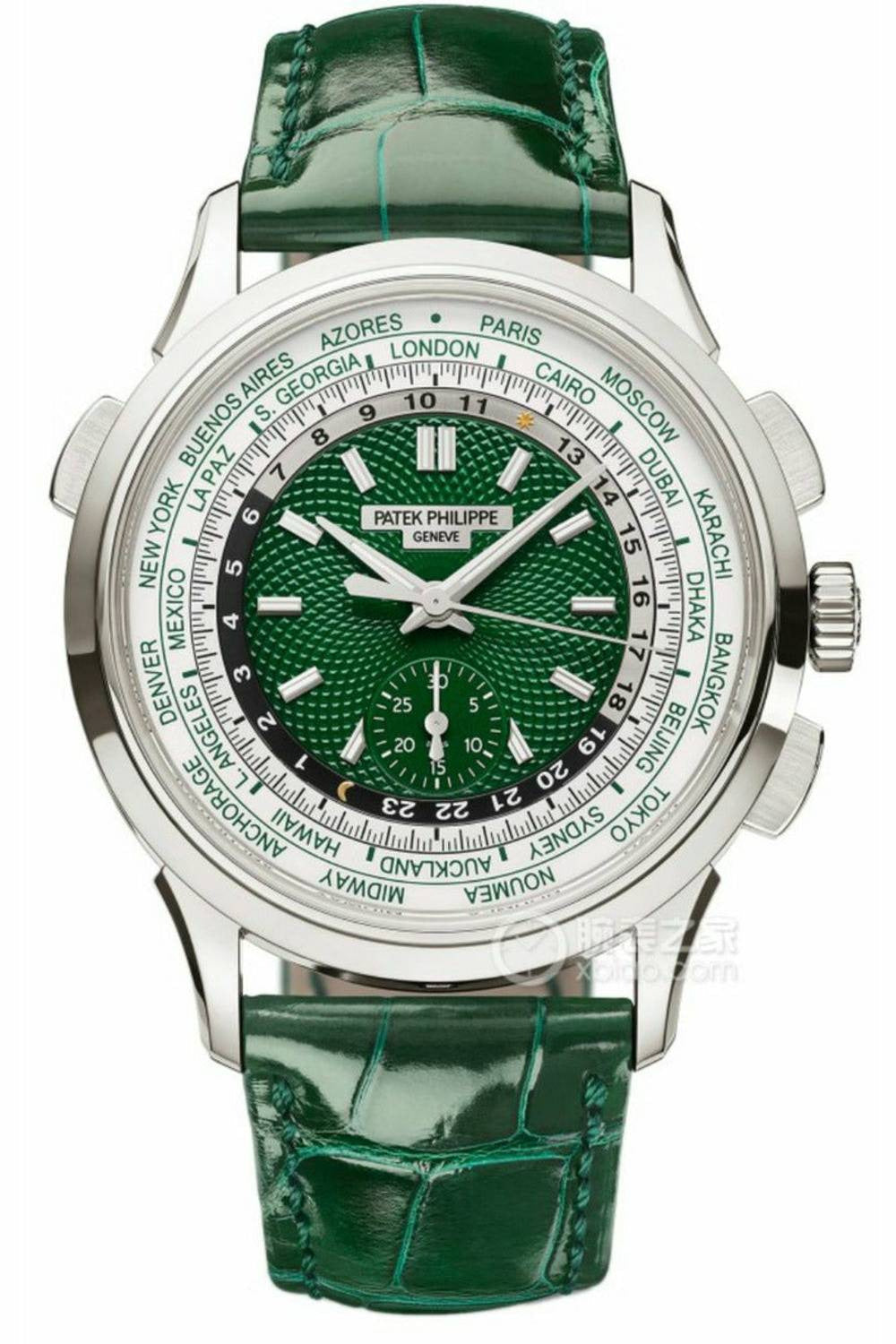 patek philippe complications platinum world time green dial index dial watch-DUBAILUXURYWATCH