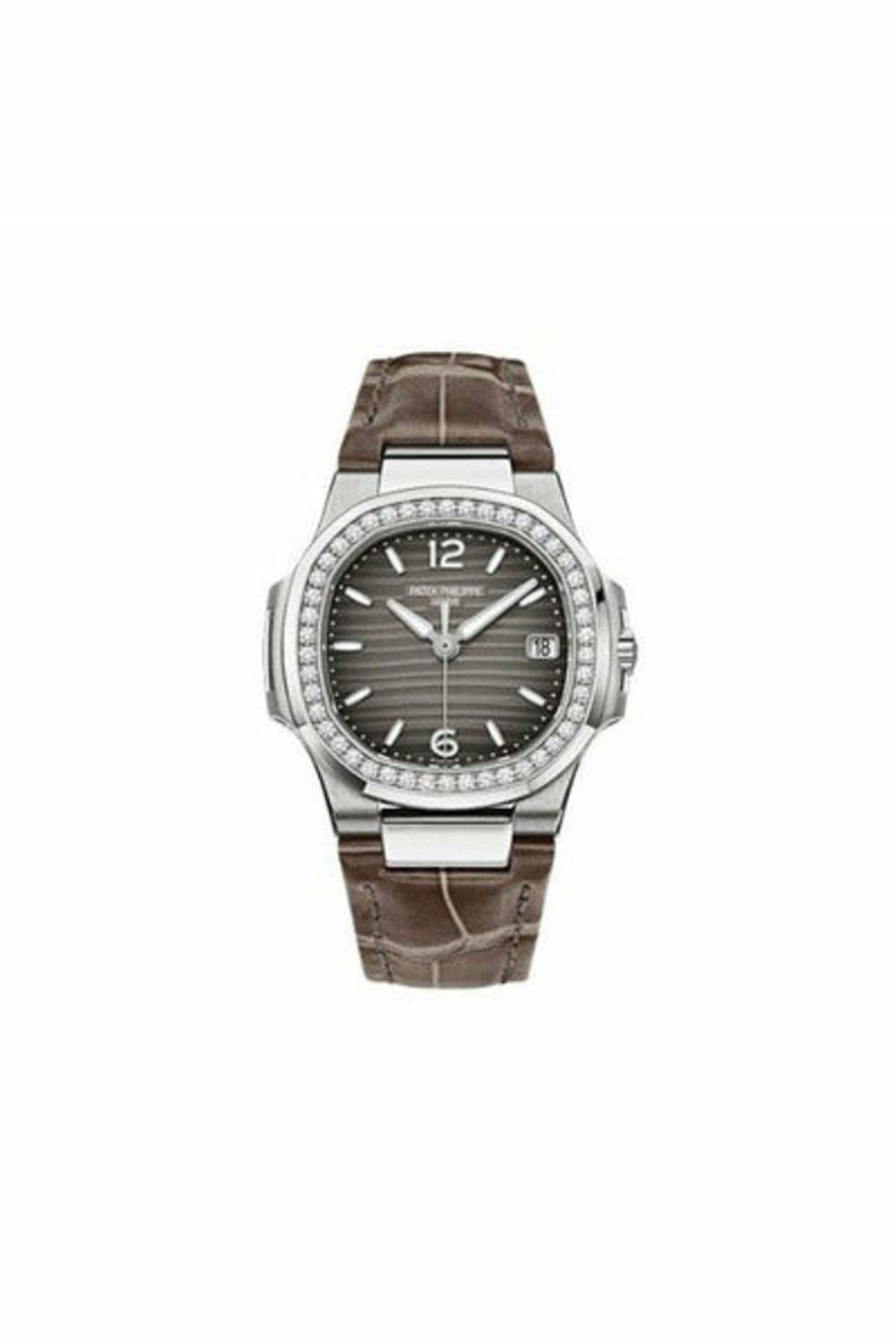 patek philippe nautilus 7010g-012 white gold diamond bezel grey dial ladies watch-DUBAILUXURYWATCH