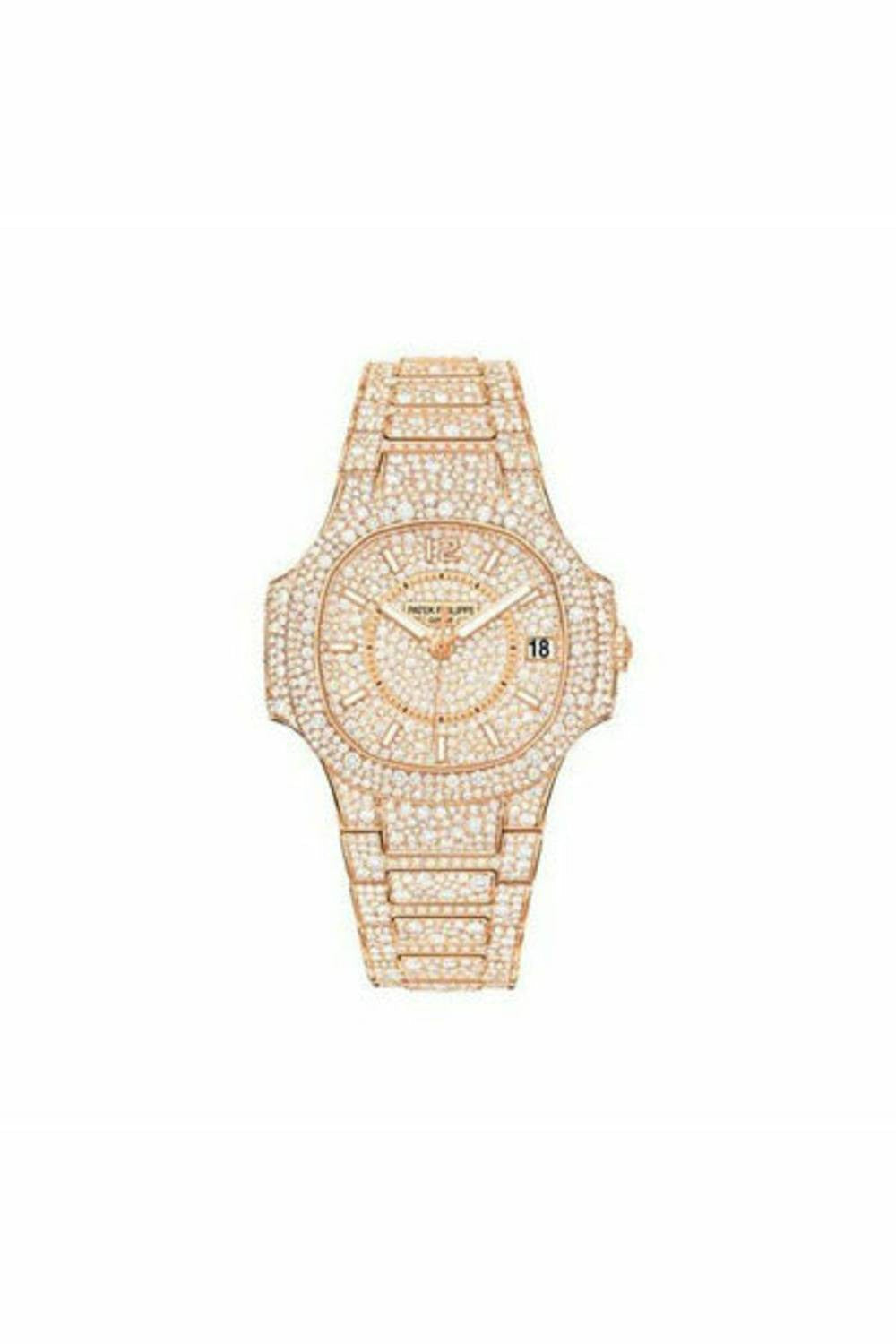 patek philippe nautilus 7021/1r-001 rose gold full pavÉ diamonds ladies watch-DUBAILUXURYWATCH