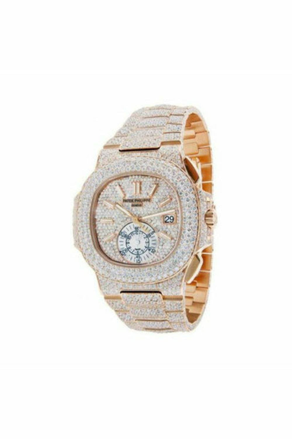 patek philippe nautilus diamond pave 18k rose gold men's watch ref. 5980/1r-001-DUBAILUXURYWATCH