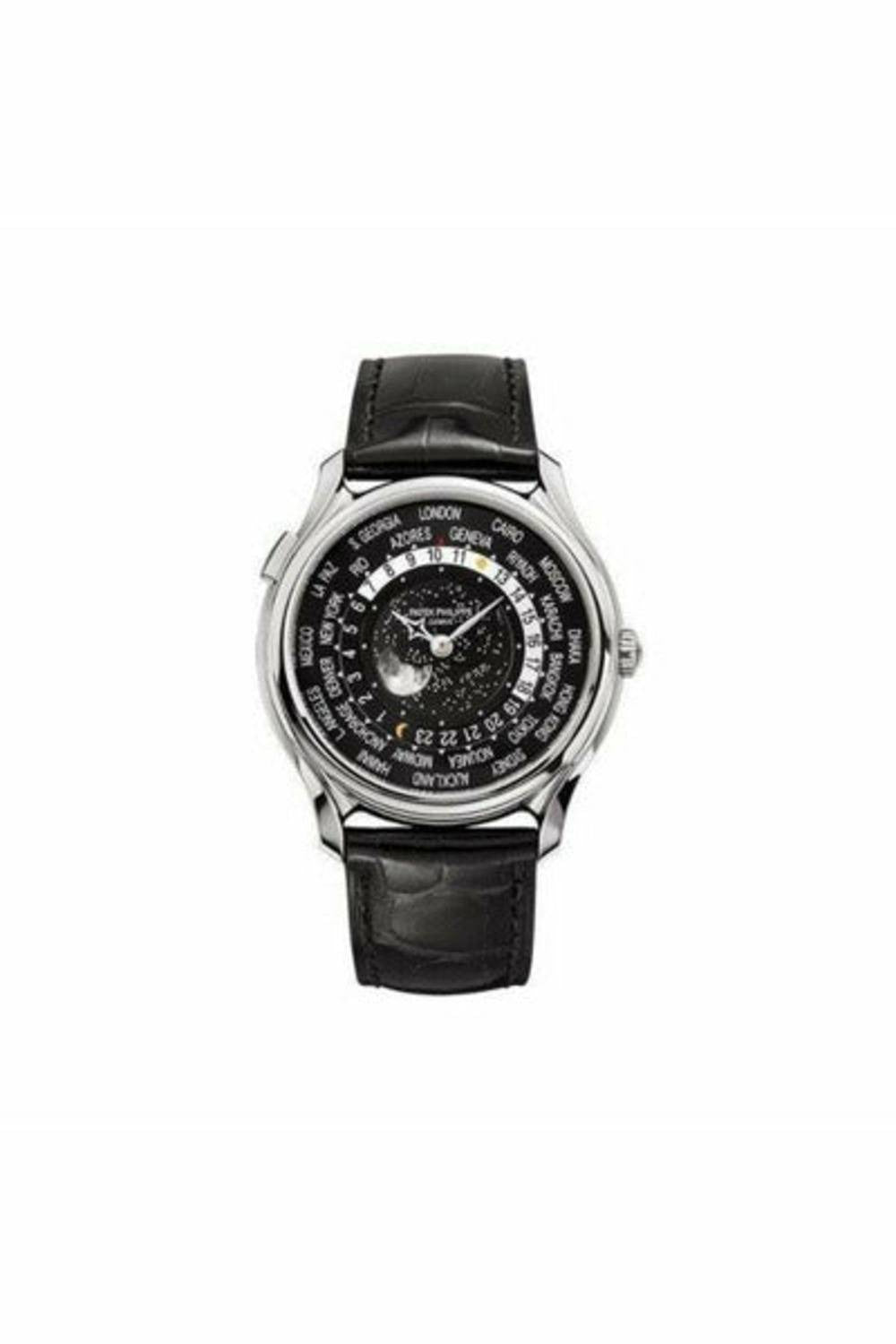 patek philippe world time 5575g-001 white gold black dial men's watch-DUBAILUXURYWATCH