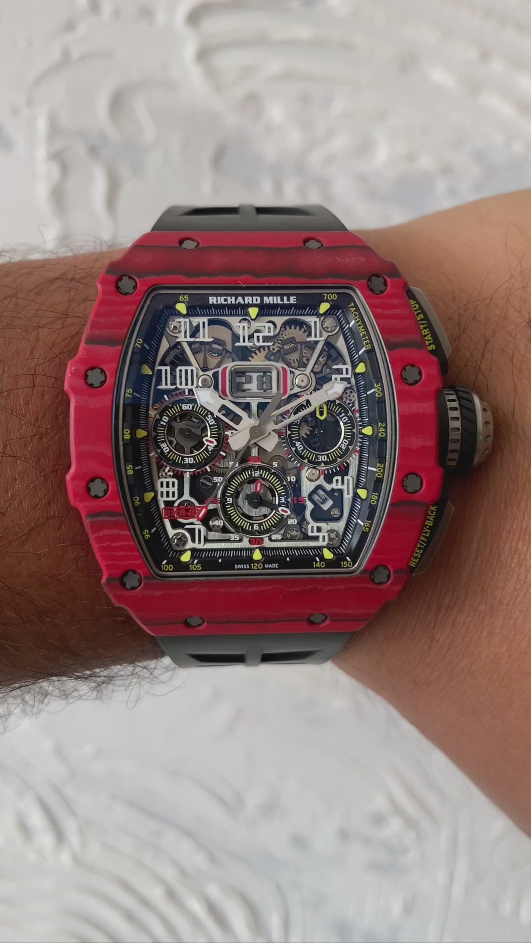 Richard Mille Rm 11-03 Red Quartz Flyback Chronograph Tpt Carbon 44.50mm X 49.94mm Men's Watch
