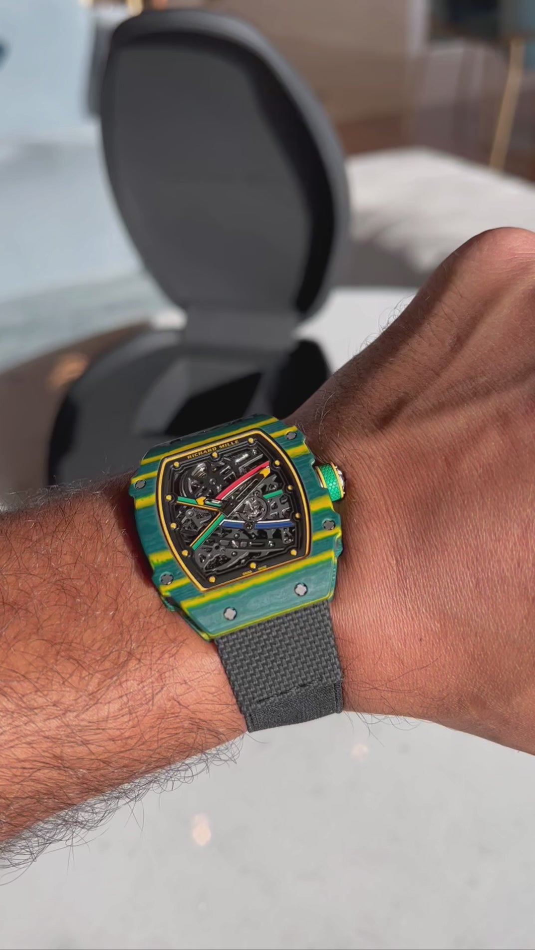 Buy Richard Mille RM 67-02 Wayde van Niekerk Green Carbon TPT. Ultra-light automatic skeleton watch built for performance. Available in Dubai.