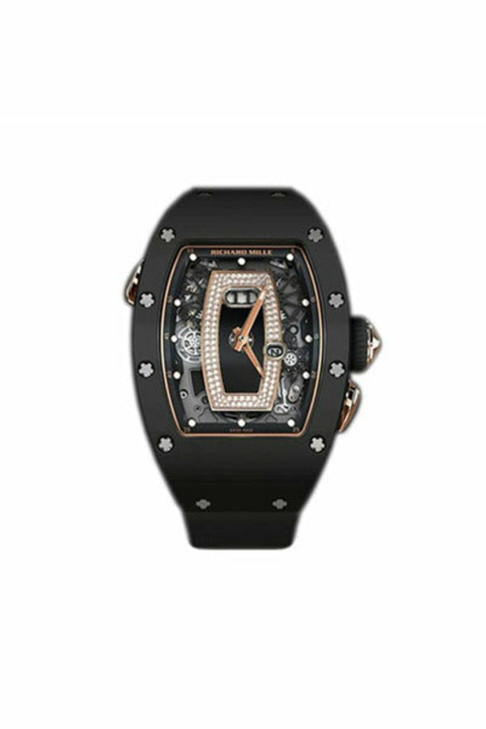 richard mille black ceramic & 18k rose gold automatic diamond & onyx dial strap watch-DUBAILUXURYWATCH