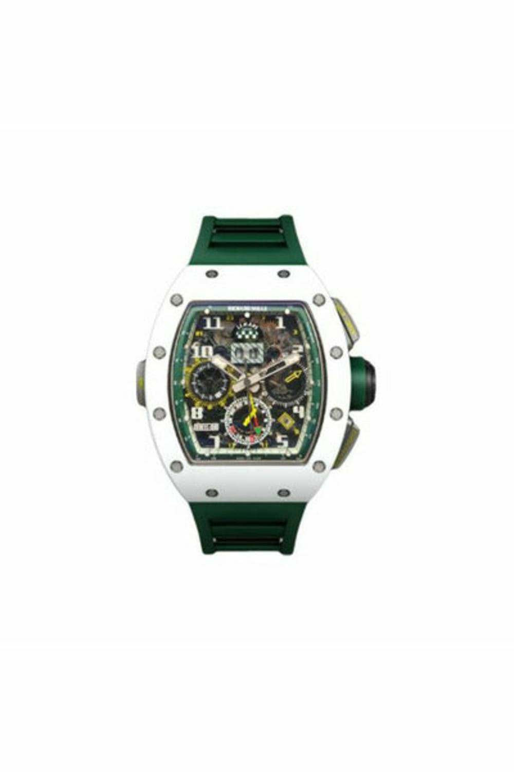 richard mille flyback chronograph le mans classic white ceramic case on green rubber strap-DUBAILUXURYWATCH