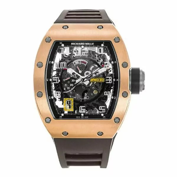 RICHARD MILLE RM 030 RG SKELETON AUTOMATIC 50MM X 42.7MM18K ROSE GOLD BLACK RUBBER STRAPS MEN’S WATCH-DUBAILUXURYWATCH