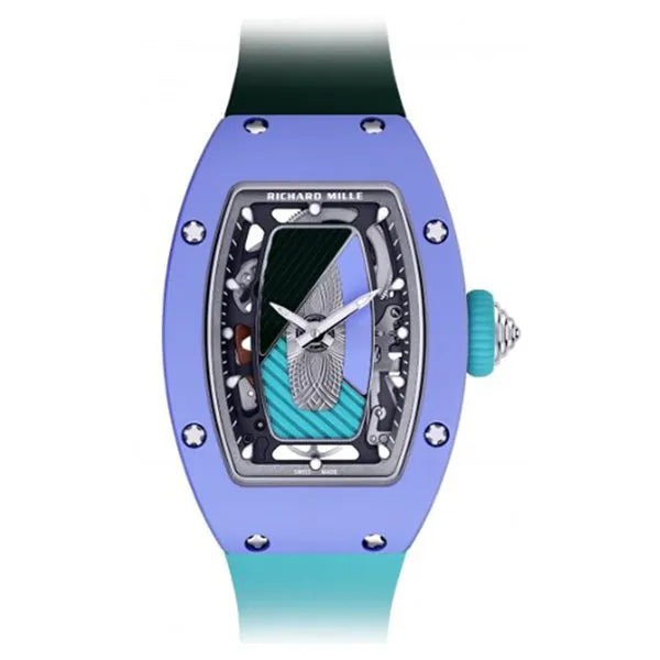 RICHARD MILLE RM 07-01 COLOURED PASTEL BLUE CERAMICS LIMITED EDITION 45.66MM X 31.40MM OLIVE AND AQUA RUBBER STRAPS LADIES WATCH-DUBAILUXURYWATCH