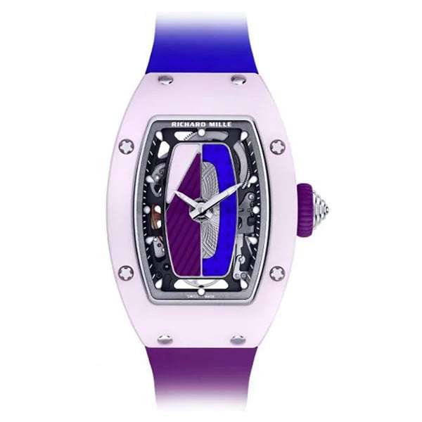 RICHARD MILLE RM 07-01 COLOURED PASTEL PINK CERAMICS LIMITED EDITION 45.66MM X 31.40MM X 11.85 MM CERULEAN AND LILAC RUBBER STRAP LADIES’ WATCH-DUBAILUXURYWATCH