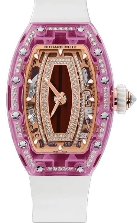 RICHARD MILLE RM 07-02 PINK LADY SAPPHIRE SMOKEY MOTHER OF PEARL WITH DIAMOND-SET DIAL RED GOLD WHITE RUBBER STRAPS LADIES WATCH-DUBAILUXURYWATCH