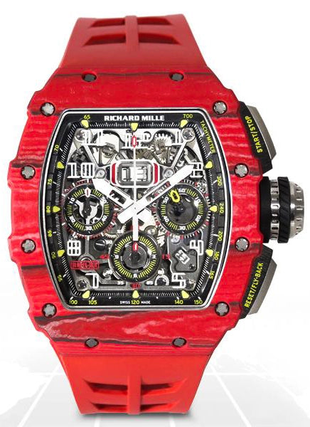 richard mille rm 11-03 red quartz flyback chronograph tpt carbon 44.50mm x 49.94mm men's watch-DUBAILUXURYWATCH