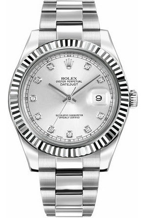 rolex datejust ii 41 silver diamond dial men's watch 116334-0007-DUBAILUXURYWATCH