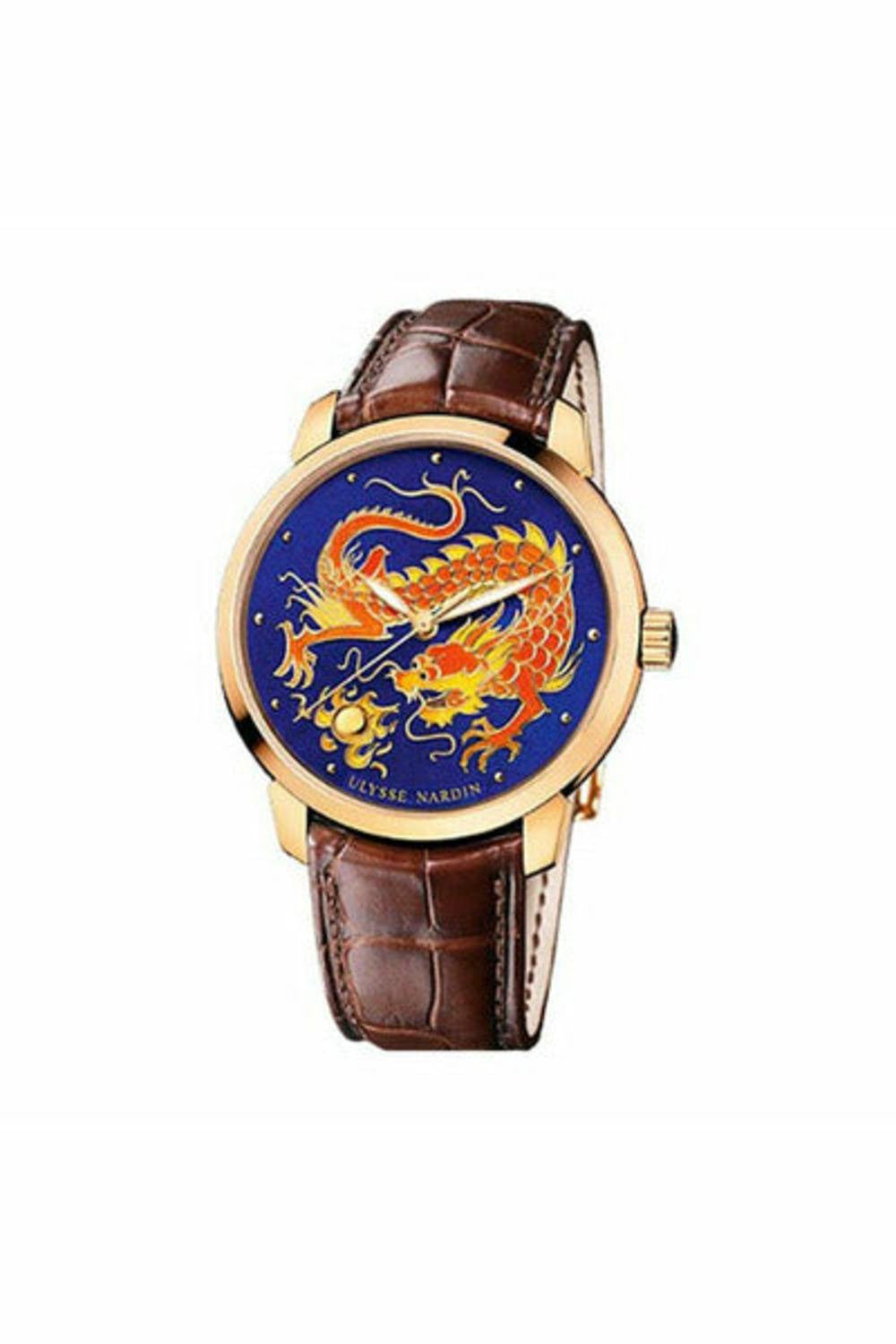 ulysse nardin classico dragon enamel champleve dial alligator automatic men's watch ref. 8156-111-DUBAILUXURYWATCH