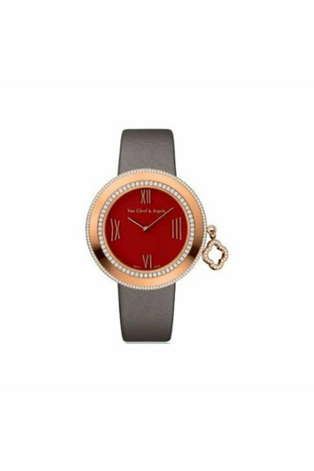 van cleef and arpels charms red carnelian dial 32mm 18k rose gold ladies watch-DUBAILUXURYWATCH