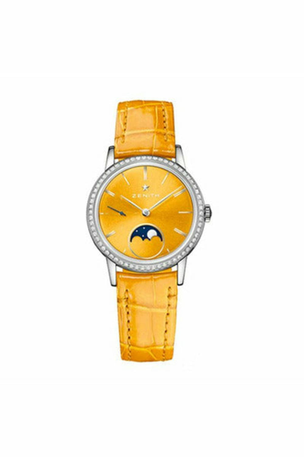 zenith elite lady moonphase yellow lacquered 33mm ladies watch ref. 16.2331.692/74.c815-DUBAILUXURYWATCH